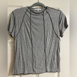 Gray Fitted Ribbed Short Sleeve T-Shirt